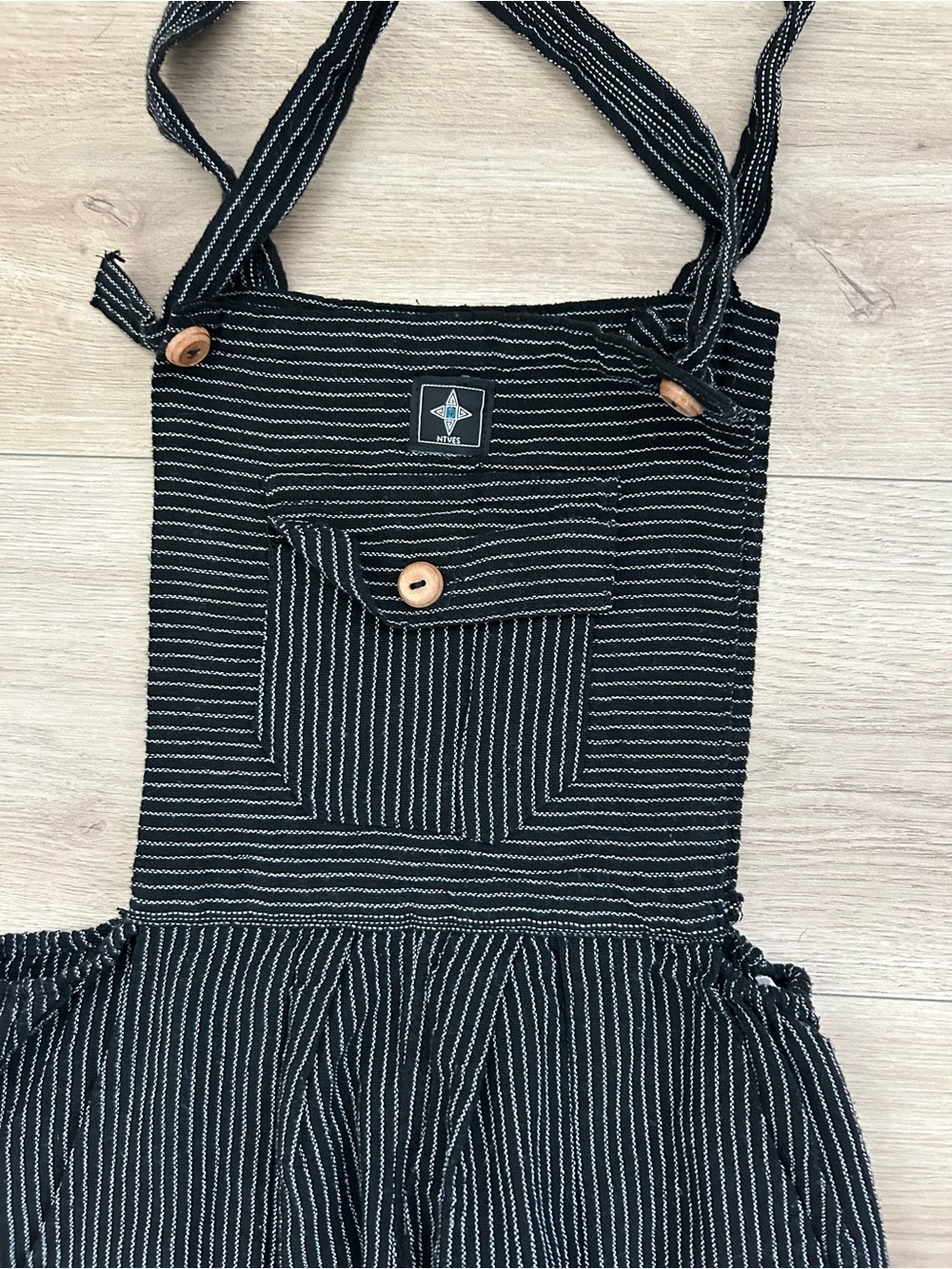 Women’s Black Pinstripe Overalls Jumpsuit with Adjustable Straps - Picture 2 of 5